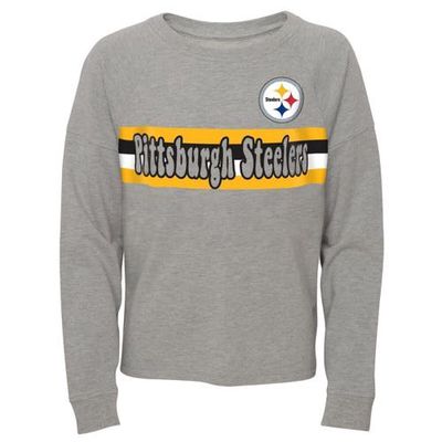 Outerstuff Juniors Heathered Gray Pittsburgh Steelers All Striped Up Raglan Long Sleeve T-Shirt in Heather Gray