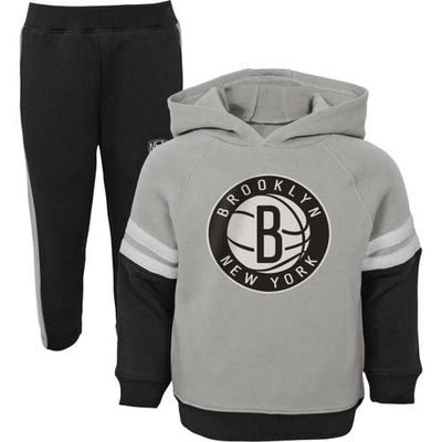 Outerstuff Juvenile Black/Gray Brooklyn Nets Miracle On Court Fleece Hoodie and Pants Set