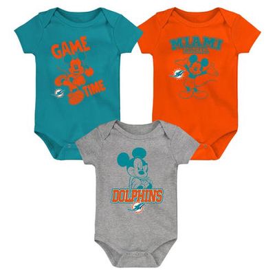 Outerstuff Newborn & Infant Aqua/Orange/Gray Miami Dolphins Three-Piece Disney Game Time Bodysuit Set