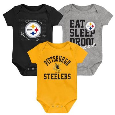 Outerstuff Newborn & Infant Black/Gold/Heather Gray Pittsburgh Steelers Three-Pack Eat