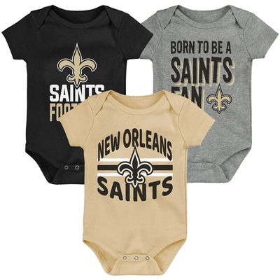 Outerstuff Newborn & Infant Black/Gold/Heathered Gray New Orleans Saints 3rd Down & Goal Three-Piece Bodysuit Set