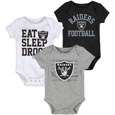 Outerstuff Newborn & Infant Black/Gray Las Vegas Raiders Eat Sleep Drool Football Three-Piece Bodysuit Set