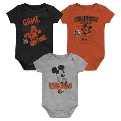 Outerstuff Newborn & Infant Black/Orange/Gray Cincinnati Bengals Three-Piece Disney Game Time Bodysuit Set