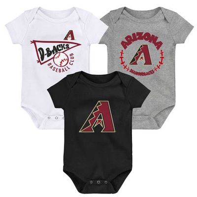 Outerstuff Newborn & Infant Black/White/Heather Gray Arizona Diamondbacks Biggest Little Fan 3-Pack Bodysuit Set