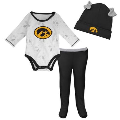 Outerstuff Newborn & Infant Black/White Iowa Hawkeyes Dream Team Raglan Long Sleeve Bodysuit Hat & Pants Set
