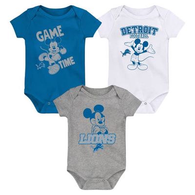 Outerstuff Newborn & Infant Blue/White/Gray Detroit Lions Three-Piece Disney Game Time Bodysuit Set