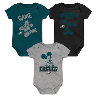Outerstuff Newborn & Infant Green/Black/Gray Philadelphia Eagles Three-Piece Disney Game Time Bodysuit Set