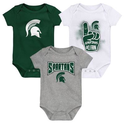 Outerstuff Newborn & Infant Green/White/Heathered Gray Michigan State Spartans 3-Pack Game On Bodysuit Set