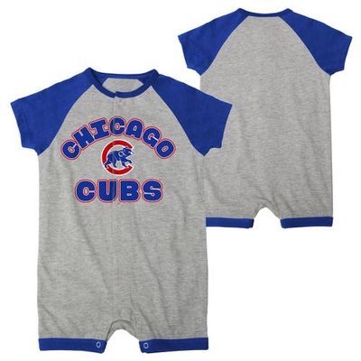 Outerstuff Newborn & Infant Heather Gray Chicago Cubs Extra Base Hit Raglan Full-Snap Romper