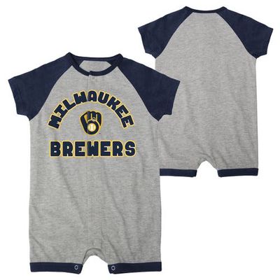Outerstuff Newborn & Infant Heather Gray Milwaukee Brewers Extra Base Hit Raglan Full-Snap Romper