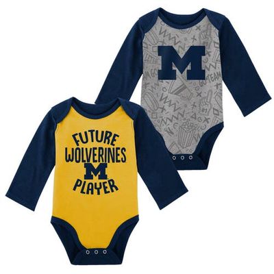 Outerstuff Newborn & Infant Maize/Gray Michigan Wolverines 2-Pack Play Time Long Sleeve Bodysuit Set