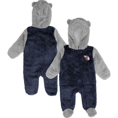 Outerstuff Newborn and Infant Navy/Gray Cleveland Guardians Game Nap Teddy Fleece Bunting Full-Zip Sleeper
