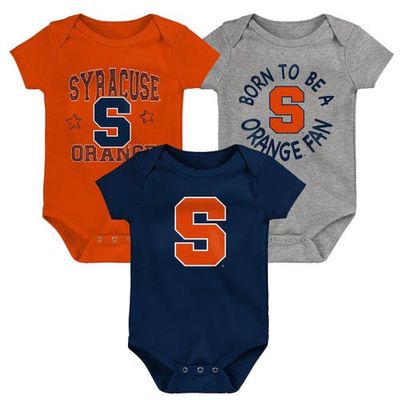 Outerstuff Newborn & Infant Navy/Orange/Heather Gray Syracuse Orange 3-Pack Born To Be Bodysuit Set