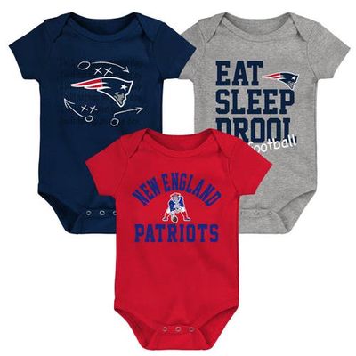 Outerstuff Newborn & Infant Navy/Red/Heather Gray New England Patriots Three-Pack Eat