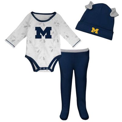 Outerstuff Newborn & Infant Navy/White Michigan Wolverines Dream Team Raglan Long Sleeve Bodysuit Hat & Pants Set