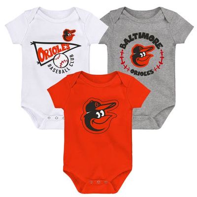 Outerstuff Newborn & Infant Orange/White/Heather Gray Baltimore Orioles Biggest Little Fan 3-Pack Bodysuit Set