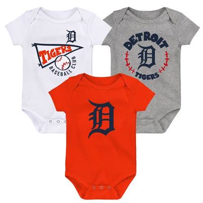 Outerstuff Newborn & Infant Orange/White/Heather Gray Detroit Tigers Biggest Little Fan 3-Pack Bodysuit Set