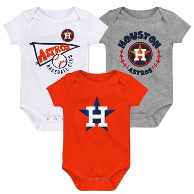 Outerstuff Newborn & Infant Orange/White/Heather Gray Houston Astros Biggest Little Fan 3-Pack Bodysuit Set