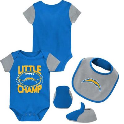 Outerstuff Newborn & Infant Powder Blue/Gray Los Angeles Chargers Little Champ Three-Piece Bodysuit Bib & Booties Set