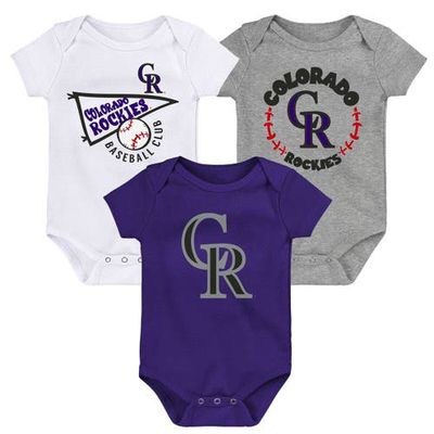 Outerstuff Newborn & Infant Purple/White/Heather Gray Colorado Rockies Biggest Little Fan 3-Pack Bodysuit Set