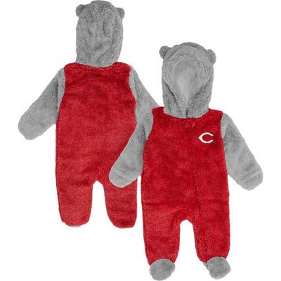 Outerstuff Newborn and Infant Red/Gray Cincinnati Reds Game Nap Teddy Fleece Bunting Full-Zip Sleeper