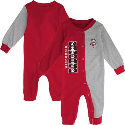 Outerstuff Newborn & Infant Red/Heather Gray Wisconsin Badgers Half Time Two-Tone Long Sleeve Full-Snap Jumper