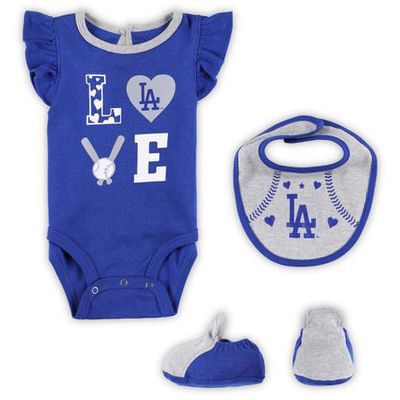 Outerstuff Newborn & Infant Royal/Heather Gray Los Angeles Dodgers Three-Piece Love of Baseball Bib Bodysuit & Booties Set