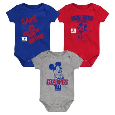 Outerstuff Newborn & Infant Royal/Red/Gray New York Giants Three-Piece Disney Game Time Bodysuit Set