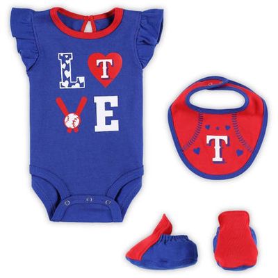 Outerstuff Newborn & Infant Royal/Red Texas Rangers Three-Piece Love of Baseball Bib Bodysuit & Booties Set