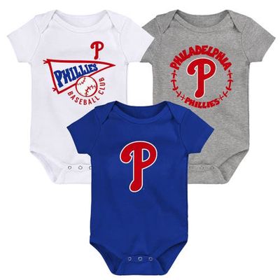 Outerstuff Newborn & Infant Royal/White/Heather Gray Philadelphia Phillies Biggest Little Fan 3-Pack Bodysuit Set