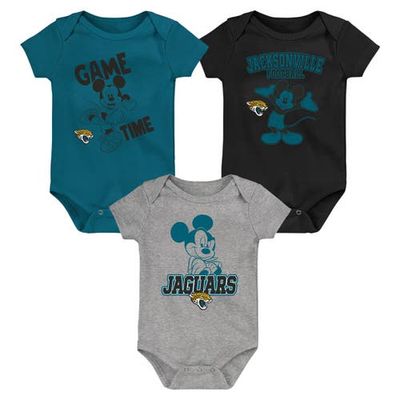 Outerstuff Newborn & Infant Teal/Black/Gray Jacksonville Jaguars Three-Piece Disney Game Time Bodysuit Set
