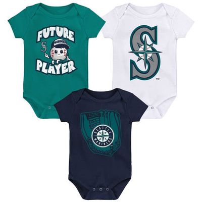 Outerstuff Newborn & Infant Teal/Navy/White Seattle Mariners Minor League Player Three-Pack Bodysuit Set in Aqua