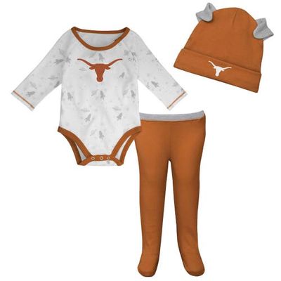 Outerstuff Newborn & Infant Texas Orange/White Longhorns Dream Team Raglan Long Sleeve Bodysuit Hat & Pants Set in Burnt Orange