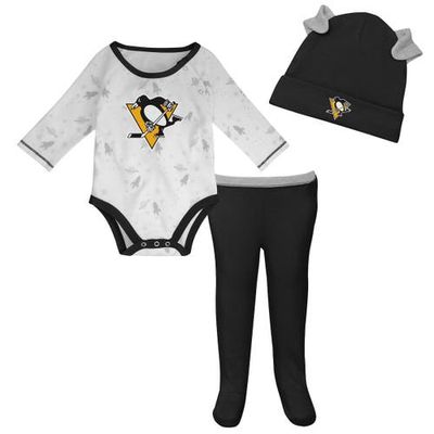 Outerstuff Newborn & Infant White/Black Pittsburgh Penguins Dream Team Hat Pants & Bodysuit Set