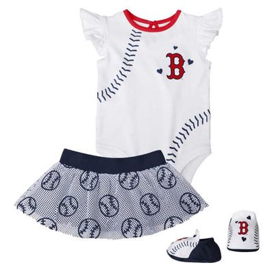 Outerstuff Newborn & Infant White Boston Red Sox Sweet Spot Bodysuit Skirt & Booties Set
