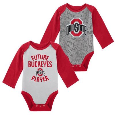 Outerstuff Newborn & Infant White/Gray Ohio State Buckeyes 2-Pack Play Time Long Sleeve Bodysuit Set