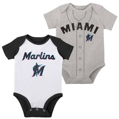 Outerstuff Newborn & Infant White/Heather Gray Miami Marlins Little Slugger Two-Pack Bodysuit Set