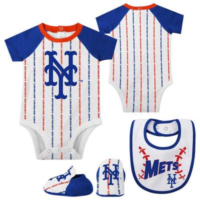 Outerstuff Newborn & Infant White New York Mets Three-Piece Play Ball Raglan Bodysuit Booties & Bib Set