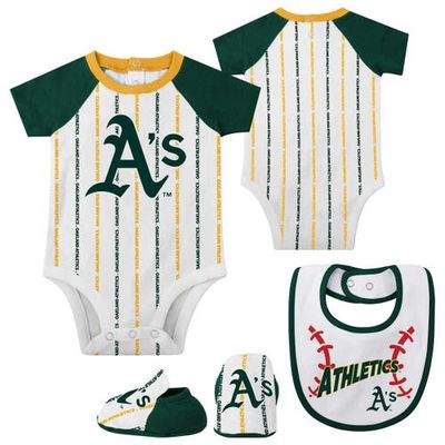 Outerstuff Newborn & Infant White Oakland Athletics Three-Piece Play Ball Raglan Bodysuit Booties & Bib Set