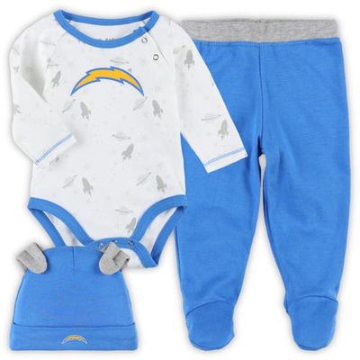 Outerstuff Newborn & Infant White/Powder Blue Los Angeles Chargers Dream Team Bodysuit Pants & Hat Set