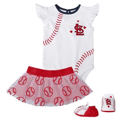 Outerstuff Newborn & Infant White St. Louis Cardinals Sweet Spot Bodysuit Skirt & Booties Set