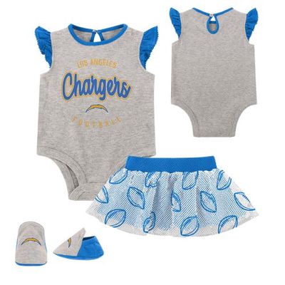 Outerstuff Newborn Heather Gray/Powder Blue Los Angeles Chargers All Dolled Up Three-Piece Bodysuit