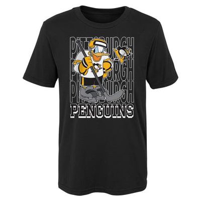 Outerstuff Preschool Black Pittsburgh Penguins Disney Three-Peat Logo T-Shirt
