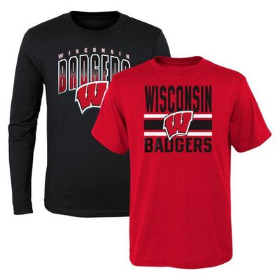 Outerstuff Preschool Black/Red Wisconsin Badgers Fan Wave Short & Long Sleeve T-Shirt Combo Pack