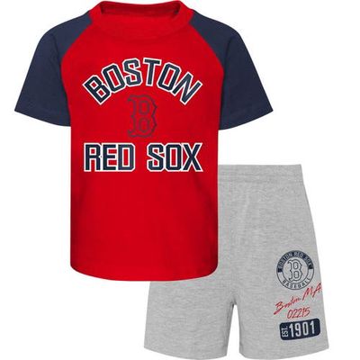 Outerstuff Preschool Boston Red Sox Red/Heather Gray Groundout Baller Raglan T-Shirt & Shorts Set