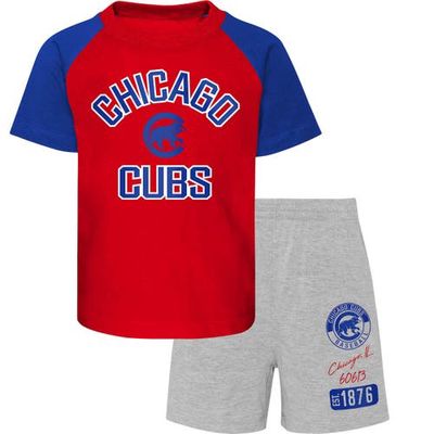 Outerstuff Preschool Chicago Cubs Red/Heather Gray Groundout Baller Raglan T-Shirt & Shorts Set