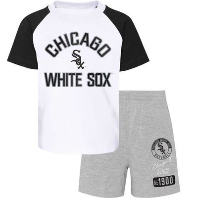 Outerstuff Preschool Chicago White Sox White/Heather Gray Groundout Baller Raglan T-Shirt & Shorts Set