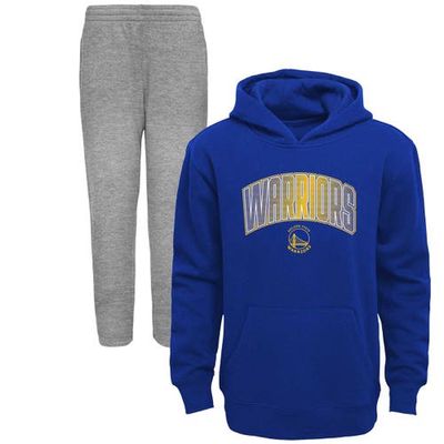 Outerstuff Preschool Royal/Heather Gray Golden State Warriors Double Up Pullover Hoodie & Pants Set