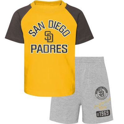 Outerstuff Preschool San Diego Padres Gold/Heather Gray Groundout Baller Raglan T-Shirt & Shorts Set