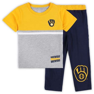 Outerstuff Toddler Navy/Gold Milwaukee Brewers Batters Box T-Shirt & Pants Set